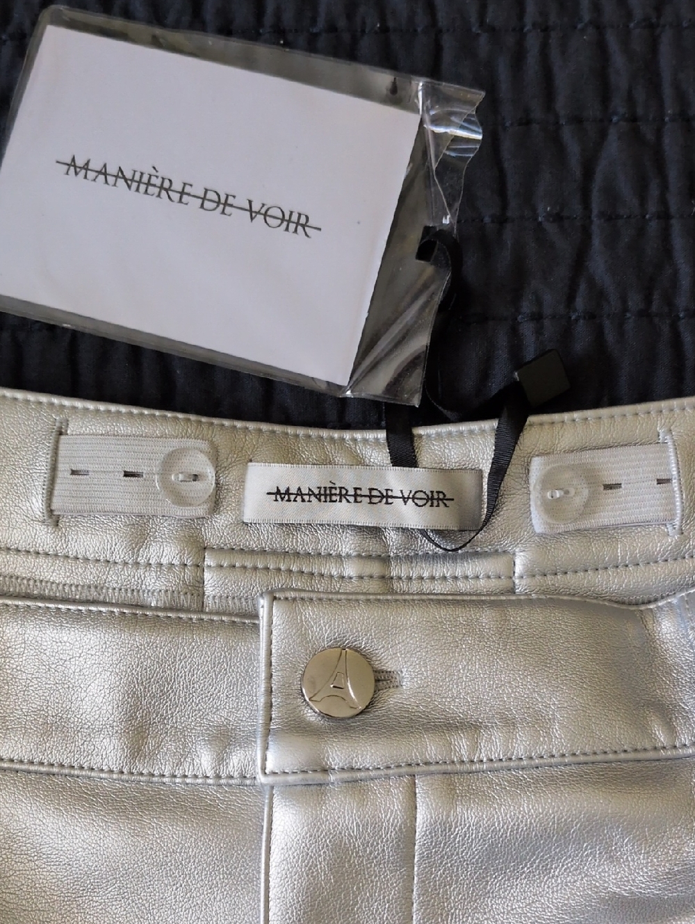 Maniere De Voir High-Waist Silver Faux Leather Pants NWT Size 12 - Picture 7 of 10
